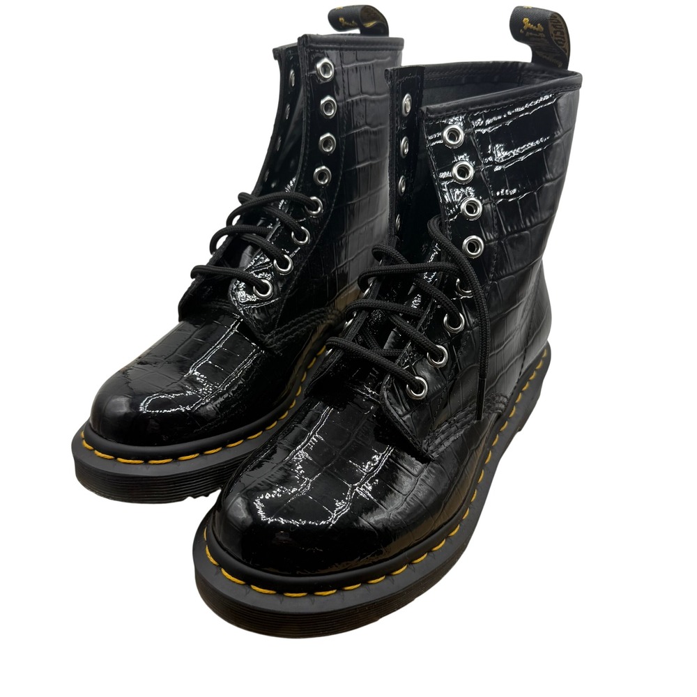 Dr Martens 1460W Patent Lamper Croc Embossed‎ Combat Boots Black US 5 UK 3